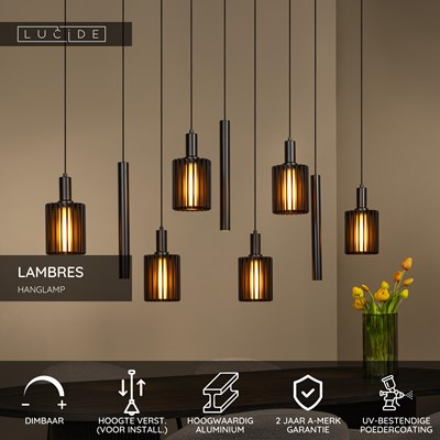 Lucide LAMBRES - Hanglamp - 6xE27 - Zwart